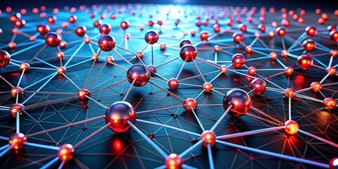 Poster - Abstract 3D Network Hub with Red Nodes – Technology Background