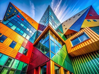 Poster - Abstract Architecture: Geometric Building with Random Number Background