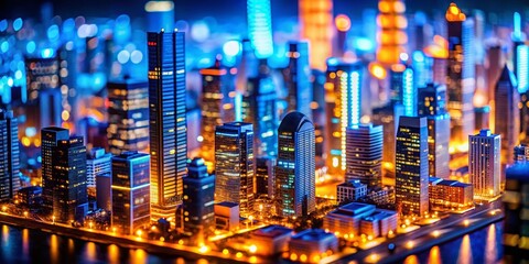 Poster - Abstract Blue and Orange Lightscape: Miniature Tilt-Shift City at Night