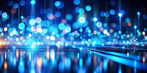 Poster - Abstract Blue Bokeh Lights Background with Dark Lines - Architectural Photography