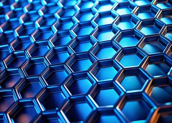Poster - Abstract Blue Metal Honeycomb Grid Aerial View - Architectural Texture Background