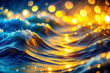 Poster - Abstract Blue Yellow Waves, Dynamic Elegant Bokeh Background