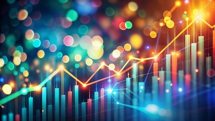 Poster - Abstract Bokeh Background with Animated Tricolor Line Graph Data Visualization