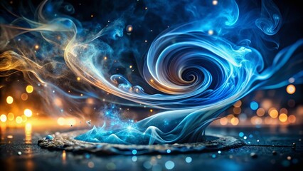 Poster - Abstract Dark Blue Swirling Smoke Fog Art Background - Ink Splash Texture