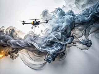 Poster - Abstract Gray Smoke Wave Pattern on White Background - Modern Drone Aerial Photography