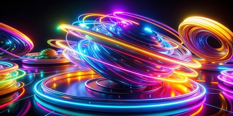 Poster - Abstract Neon Fluorescent Shapes: Revolving Glowing Fractal Spirals in 4K UHD