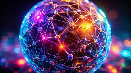 Poster - Abstract Neon Sphere Glow: Vibrant Orb in Dark Space - Stock Photo