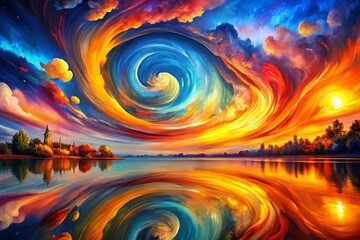 Poster - Abstract Oil Painting Double Exposure, Vibrant Color Swirls, Modern Art Background