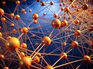 Poster - Abstract Orange Sphere Network: Interconnected Nodes on Dark Blue Background