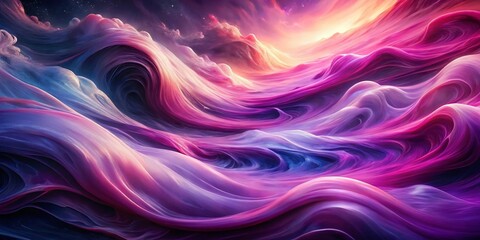 Poster - Abstract Pink Purple Swirling Waves, Fluid Art Background, Cosmic Nebula Texture