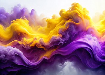 Poster - Abstract Purple Yellow Waves, Energetic Playful Background Design, Stock Photo