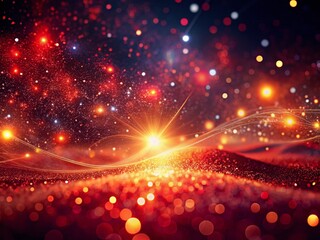 Poster - Abstract Red Particle Wave, Low Light, Shining Stars Background - Stock Photo