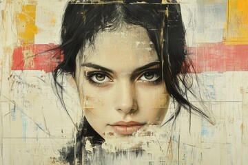 Aufkleber - Artistic portrait of a young woman with captivating eyes and abstract background details