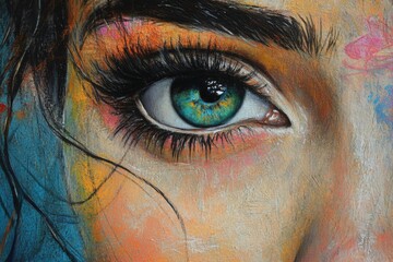 Poster - Captivating close-up of a colorful eye showcasing vibrant details and artistic flair