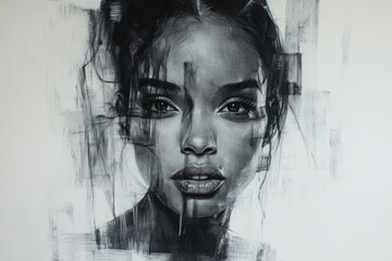 Aufkleber - Artistic portrait of a woman's face with abstract features and expressive detail on canvas