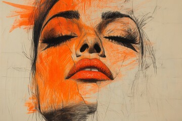 Aufkleber - Creative expression through vibrant portrait art featuring a woman's serene face with bold colors and intricate details
