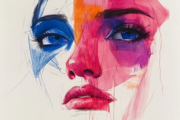 Aufkleber - Artistic portrait of a woman with bold colors showcasing emotion and depth in her expression