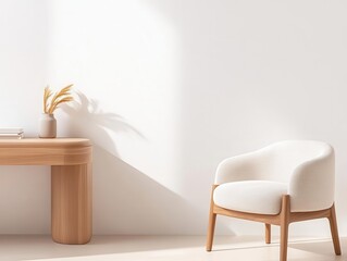 Poster - Desaturated minimalist office with clean modern lines, soft neutral palette, calming aesthetic