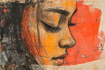 Poster - Captivating portrait of a woman showcasing intricate details and vibrant colors, emphasizing her serene expression