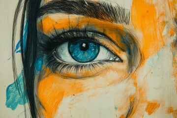Poster - Eye-catching artwork featuring a vibrant blue eye surrounded by striking orange and blue hues