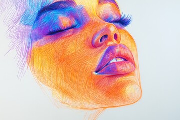 Poster - Colorful portrait of a woman with closed eyes showcasing vibrant artistic expression and emotion