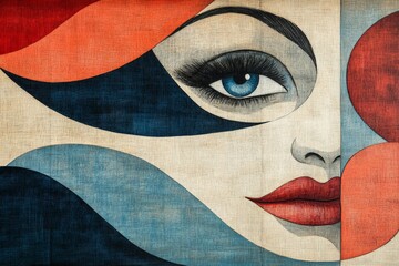 Poster - Colorful abstract artwork features a woman's face with bold lines, vivid hues, and striking facial features, creating an engaging visual experience