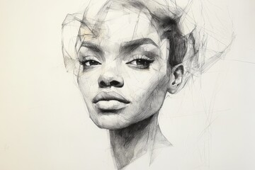 Poster - Detailed pencil sketch of a young woman with expressive features and artistic lines