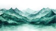 © Vladyslav Tykhonov - Abstract minimalist landscape painting with green watercolor mountains fading into a white background