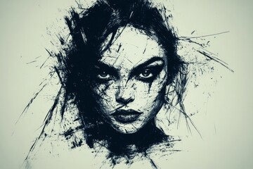 Poster - Bold artistic portrait of a woman with striking features and expressive emotions created using abstract techniques