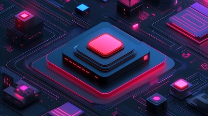 Neon button tech circuit board