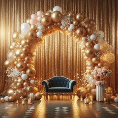 Gold Celebration Arch Curtain Backdrops