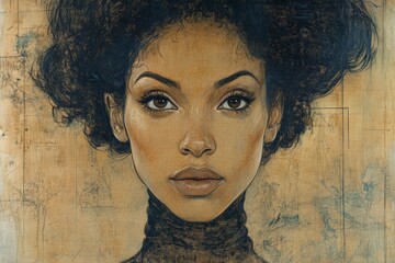 Poster - Portrait of a woman with captivating features and intricate hair, showcasing artistic details and textures