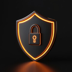 Canvas Print - glowing shield logo with padlock symbol, representing security and protection in digital context. This design conveys sense of safety and trust in cybersecurity