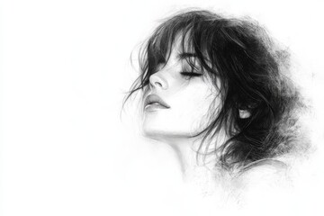 Aufkleber - Artistic sketch of a woman with delicate features experiencing tranquility in a serene moment