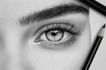 Poster - Detailed sketch of a human eye showcasing realistic features with pencil shading techniques