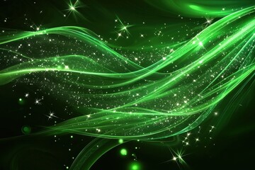 Wall Mural - ethereal green waves with sparkles and light effects for background