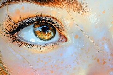 Poster - Close-up of a girl's eye revealing intricate details of iris and freckles in a natural light setting