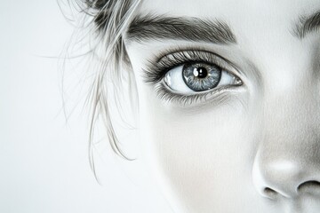 Poster - Detailed close-up of a young person's striking blue eye and flawless skin in an artistic portrayal of beauty
