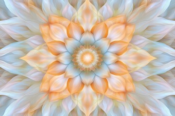 Wall Mural - Ethereal Floral Mandala Design in Soft Blue and Orange Tones