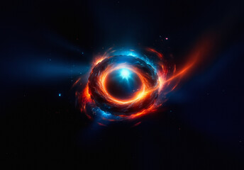 Aufkleber - Fiery and icy energy swirls in a cosmic dance.  A luminous orb at the center emits bright light, surrounded by dynamic, colorful nebulous clouds in deep space.