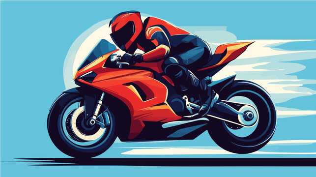 Illustration of a sports motorcycle. Motorcycle racer. Motorcyclist. Riding a motorcycle.