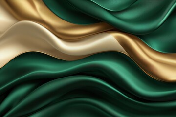 Wall Mural - elegant waves of green and gold silk fabric background texture