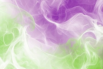 Poster - Abstract Swirling Smoke in Purple and Green Tones on White Background