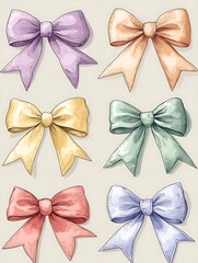 Wall Mural - Pastel bows collection on neutral background