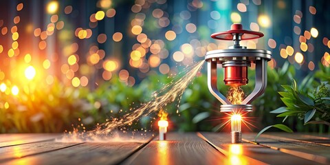 Poster - Bokeh Effect 3D Render: Fire Sprinkler System Growth Chart