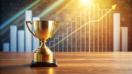 Poster - Business Success: Growing Chart & Golden Trophy on Desk
