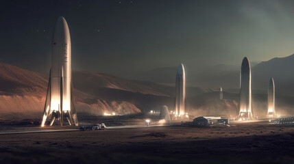 Poster - Vector technology ship rocket startup innovation.