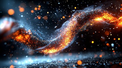 Aufkleber - Dynamic Fiery Abstract Metal Wireframe Structure Digital Creation Visual Art Futuristic Environment Close-Up Perspective