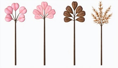 Poster - Isolated against a white backdrop, a quartet of minimalist digital illustrations depicts stylized floral stems, offering a serene, nature inspired
