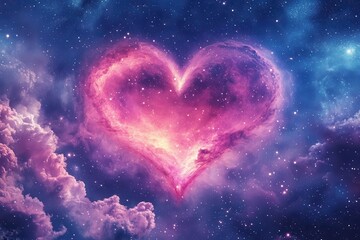 Wall Mural - a swirling cosmic heart nebula in deep space ethereal pink and purple gases forming a heart shape su